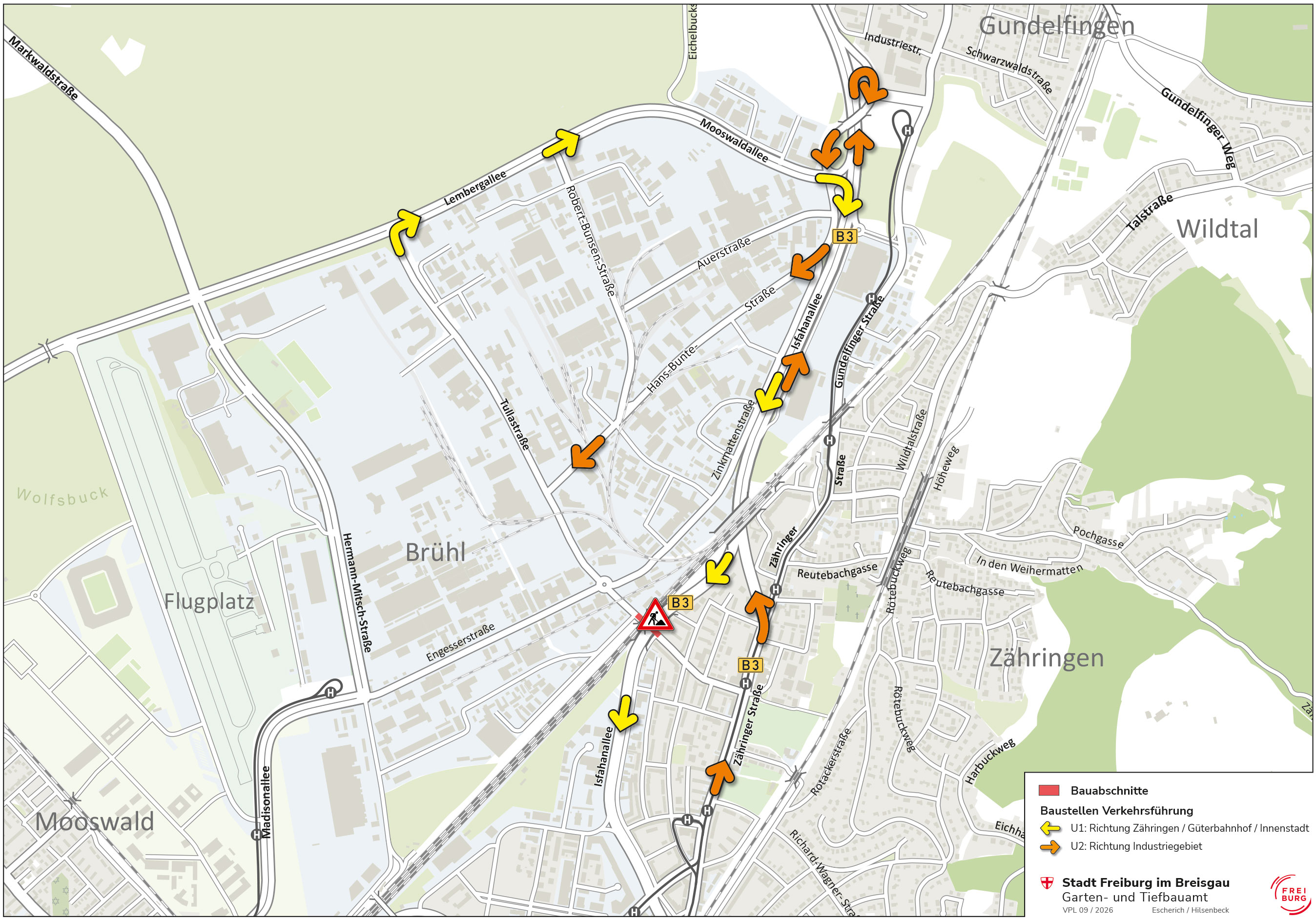 Grafik der Umleitungen zur Sanierung der Tullastraße-Ost