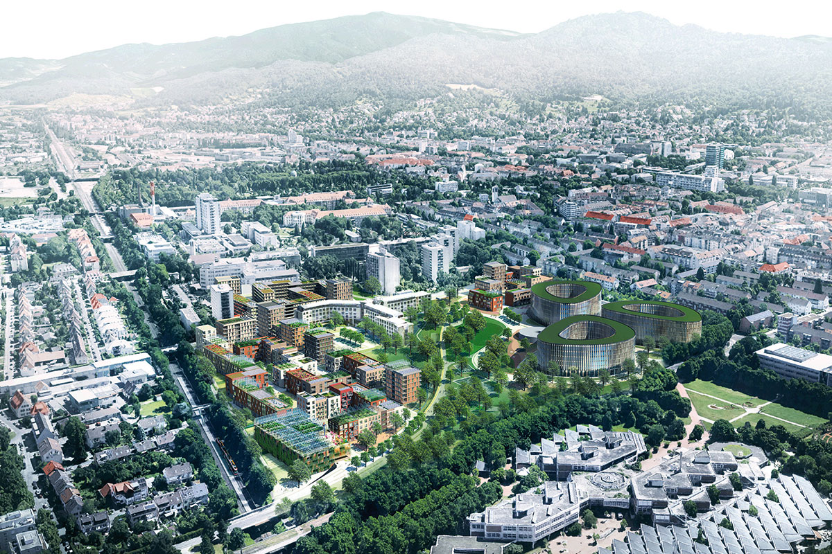 Erweiterung des Eschholzparks in Richtung Norden im Zuge des Rathaus-neubaus und des neuen Quartiers Kleineschholz (Bild: Dietrich, Untertrifal-ler, Ramboll Studio Dreiseitl/ Stadt Freiburg)