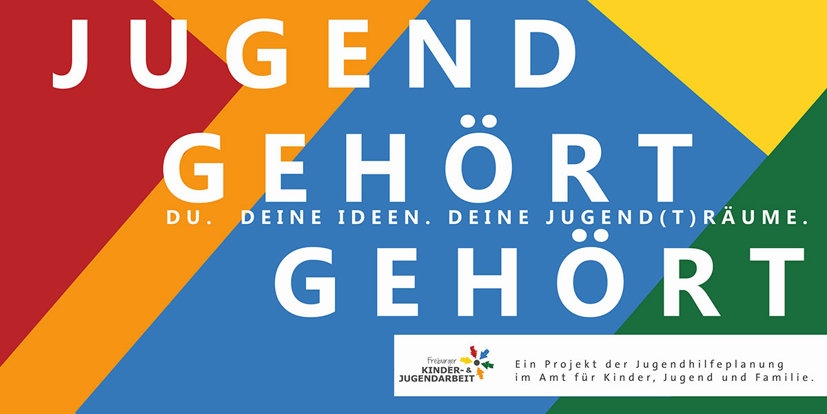 Grafik mit Text: JUGEND GEHÖRT GEHÖRT. DU. DEINE IDEEN. DEINE JUGENDTRÄUME.