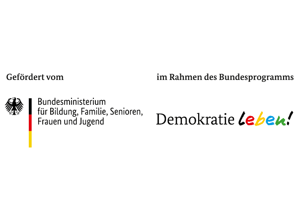 Logo: Gefördert vom Bundesministerium das Bundesministeriums für Bildung, Familie, Senioren, Frauen und Jugend (BMBFSFJ), im Rahmen des Bundesprogramms Demokratie leben!