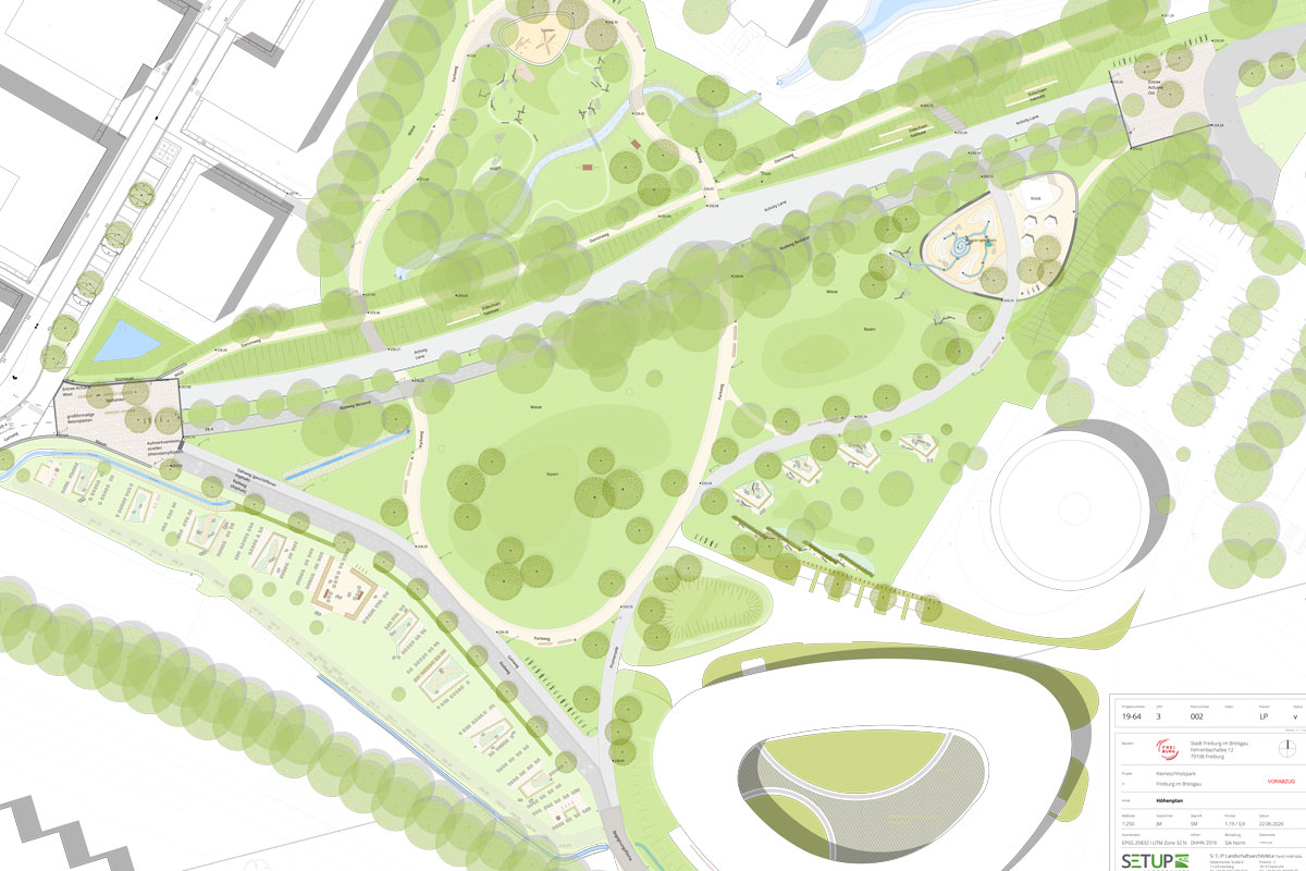 Visualisierung des Kleineschholzparks mit zwei Spielplätzen