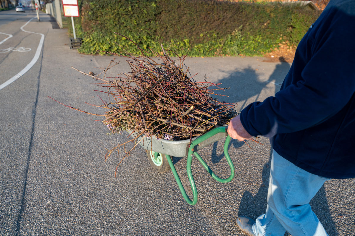 Person mit Schubkarre